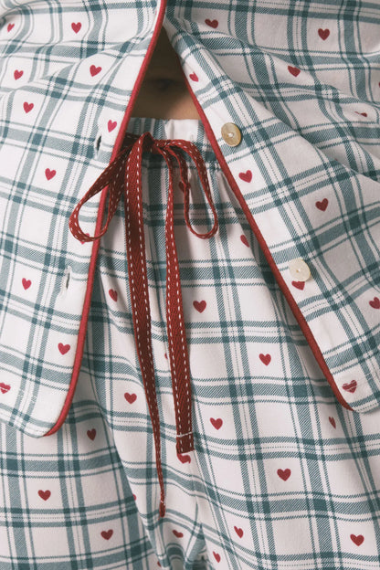 Women Secret_Ivory_Long Green Checkered Print Classic Pyjamas_3792074_96_04