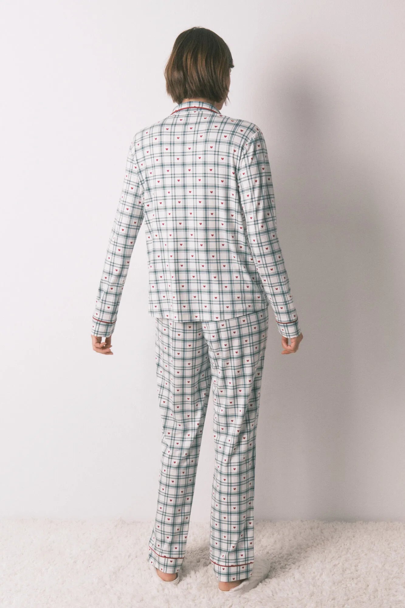 Women Secret_Ivory_Long Green Checkered Print Classic Pyjamas_3792074_96_05