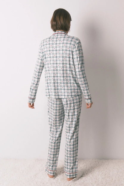 Women Secret_Ivory_Long Green Checkered Print Classic Pyjamas_3792074_96_05