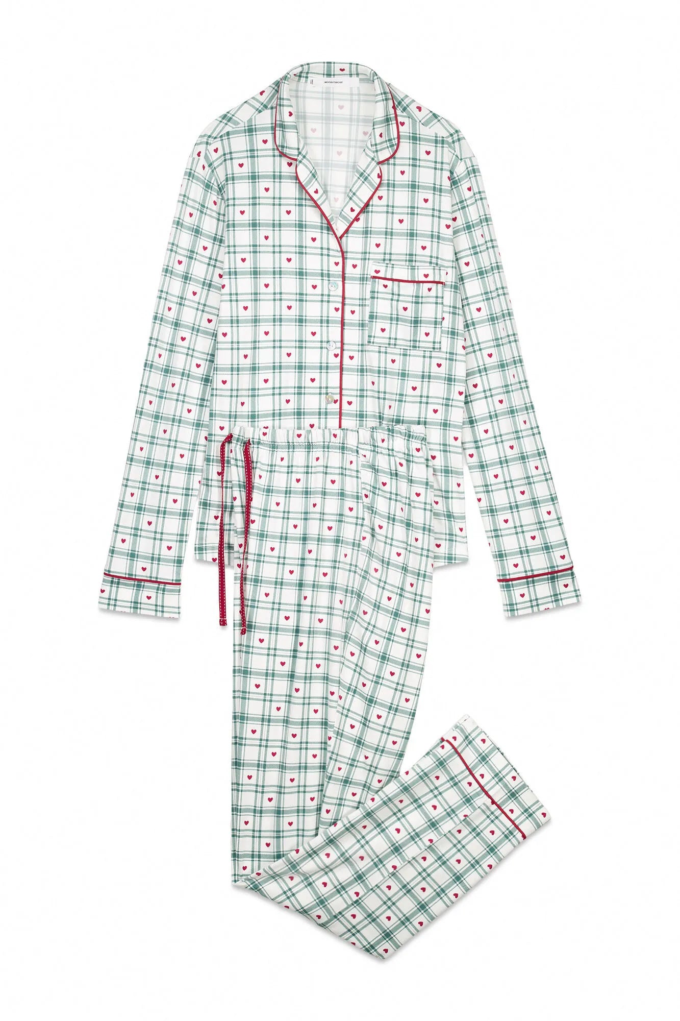 Women Secret_Ivory_Long Green Checkered Print Classic Pyjamas_3792074_96_06