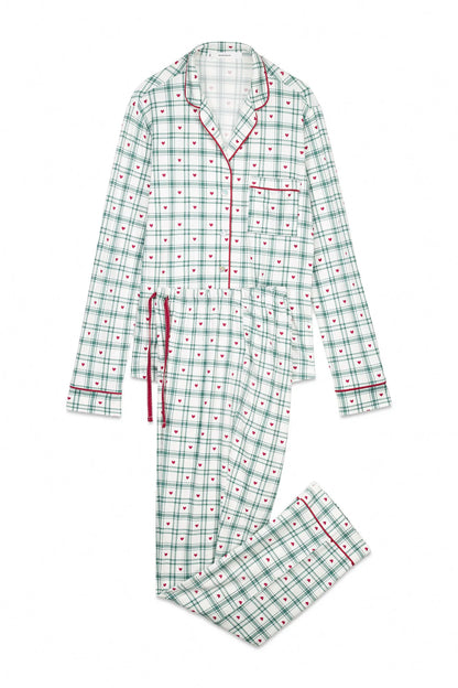 Women Secret_Ivory_Long Green Checkered Print Classic Pyjamas_3792074_96_06