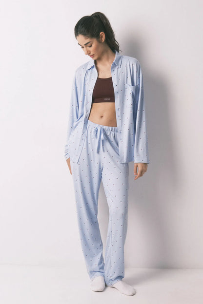 Women Secret_Blue Print_Blue Long Polka-Dot Print Classic Pyjamas_3793061_19_03