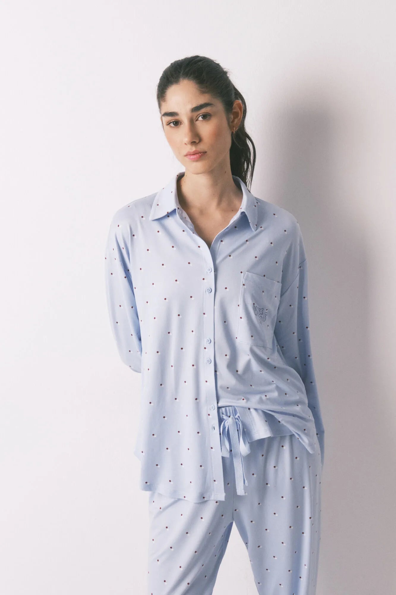 Women Secret_Blue Print_Blue Long Polka-Dot Print Classic Pyjamas_3793061_19_05
