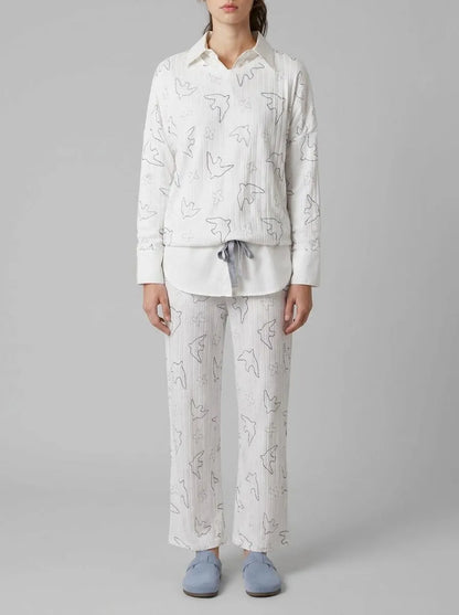 Women Secret_White Print_Blue Ribbed Bird Print Long Pyjamas_3793063_97_00