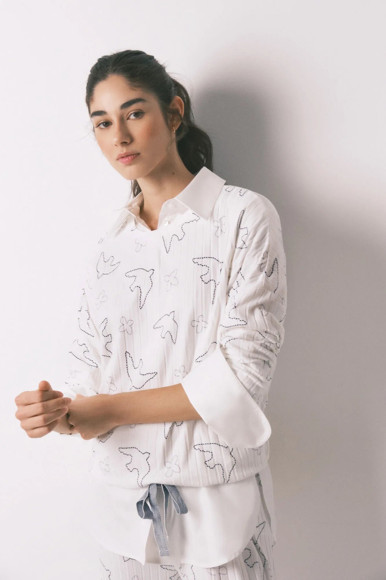 Women Secret_White Print_Blue Ribbed Bird Print Long Pyjamas_3793063_97_01