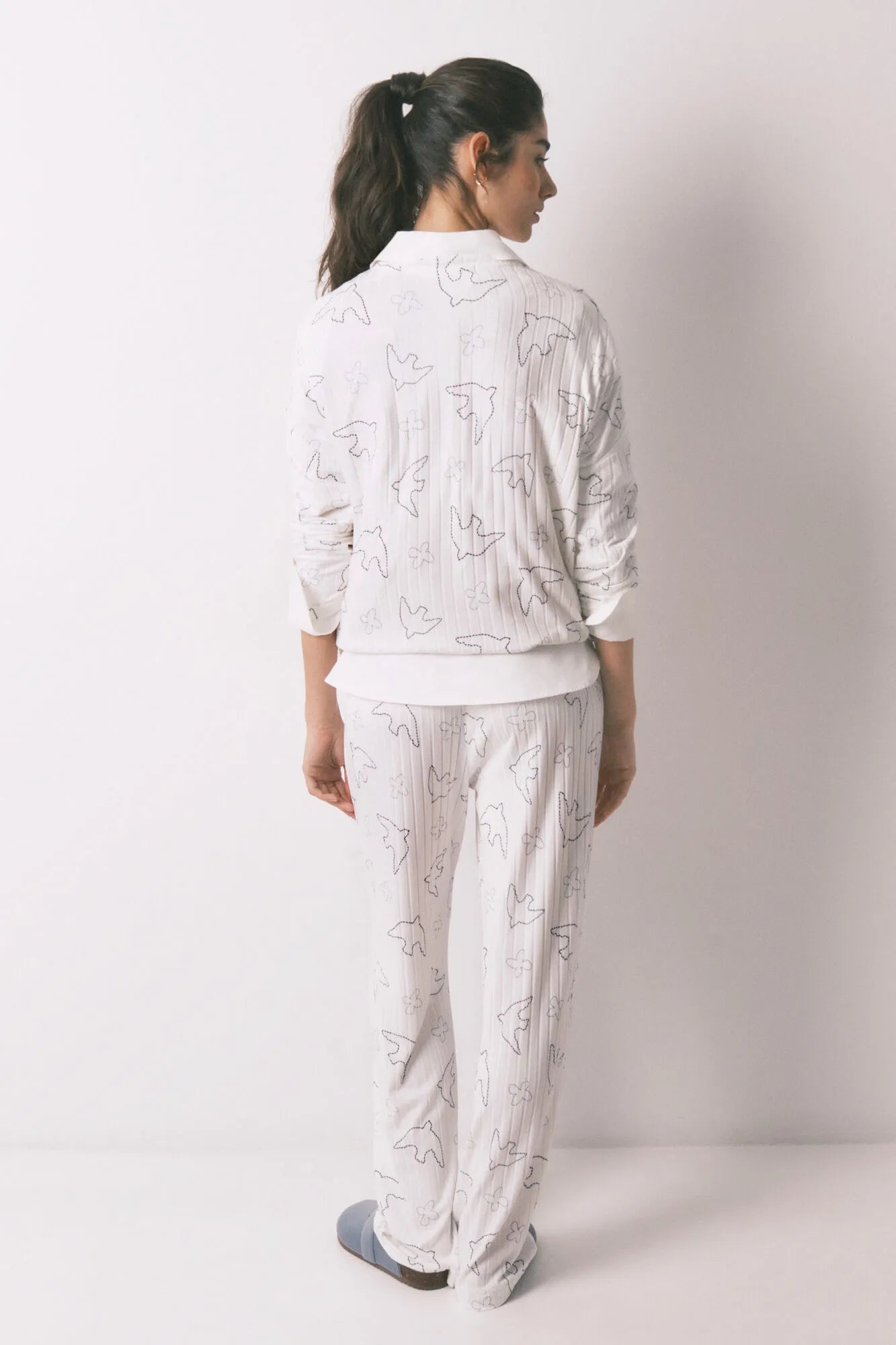 Women Secret_White Print_Blue Ribbed Bird Print Long Pyjamas_3793063_97_05