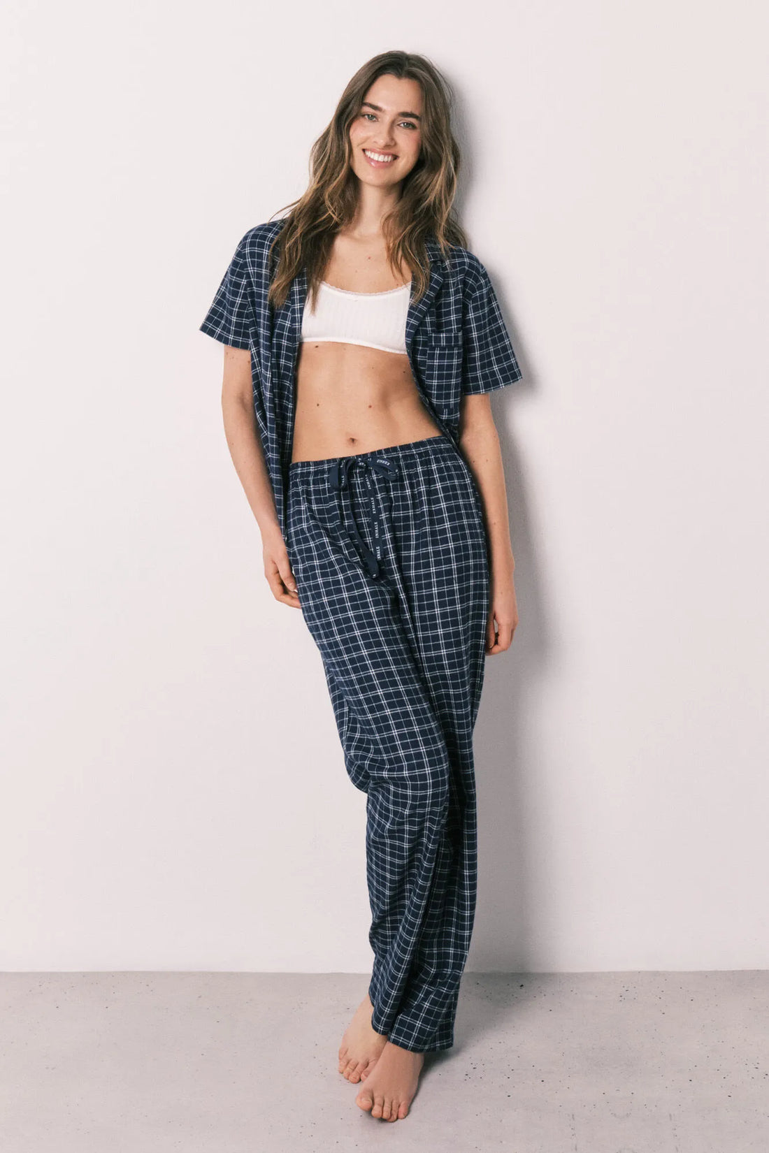 Women Secret Blue Print Women Blue Plaid Cotton Classic Pyjamas SKU: 3793065_19 Image 01