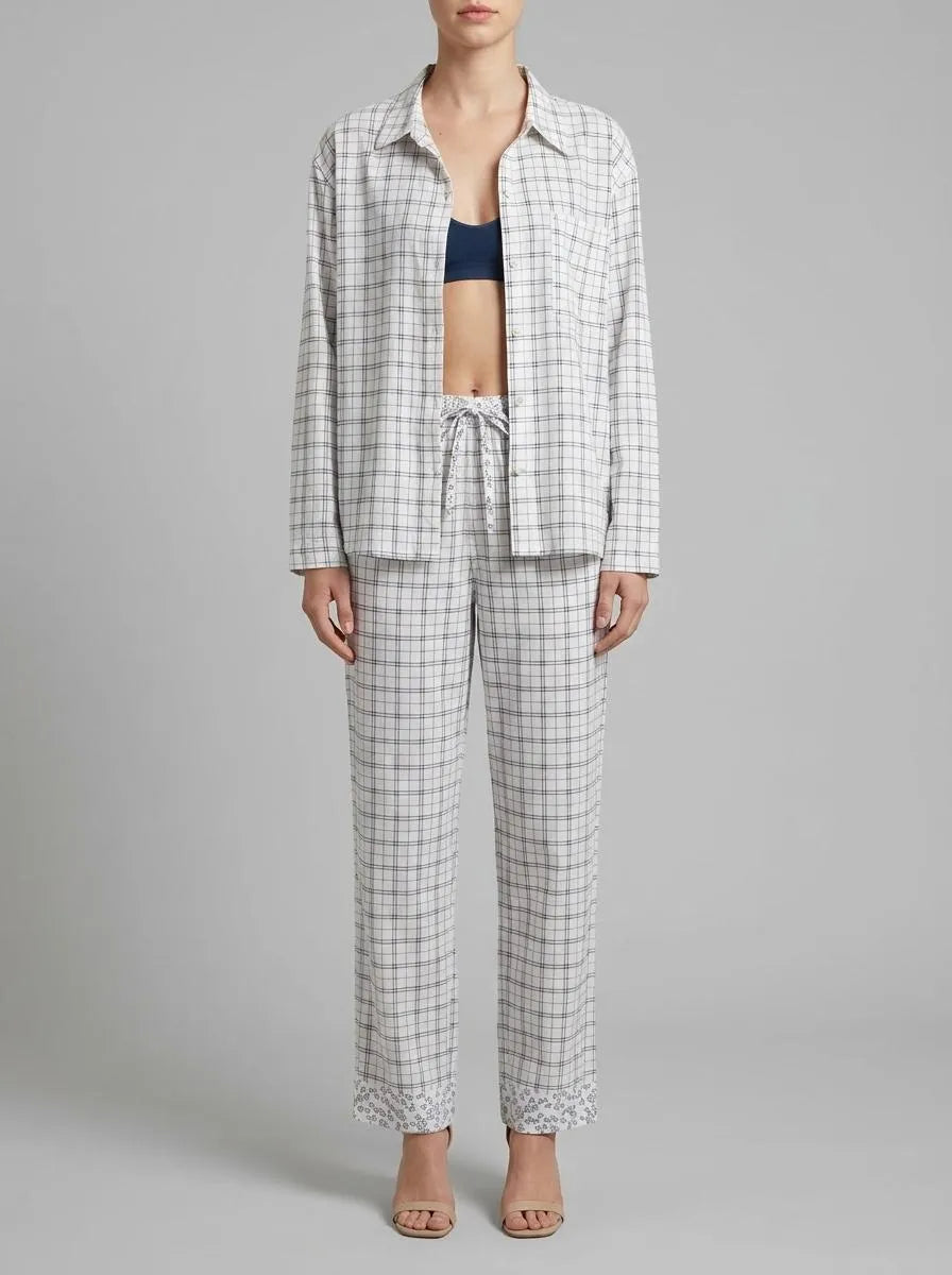 Women Secret_White Print_Blue Cotton Plaid Classic Pyjamas_3793068_97_00