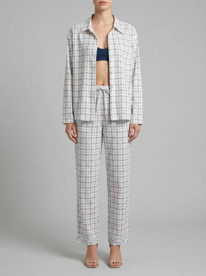 Women Secret_White Print_Blue Cotton Plaid Classic Pyjamas_3793068_97_00