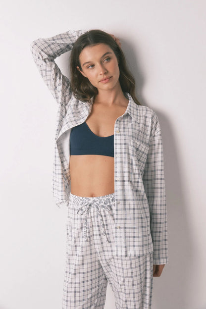 Women Secret_White Print_Blue Cotton Plaid Classic Pyjamas_3793068_97_01