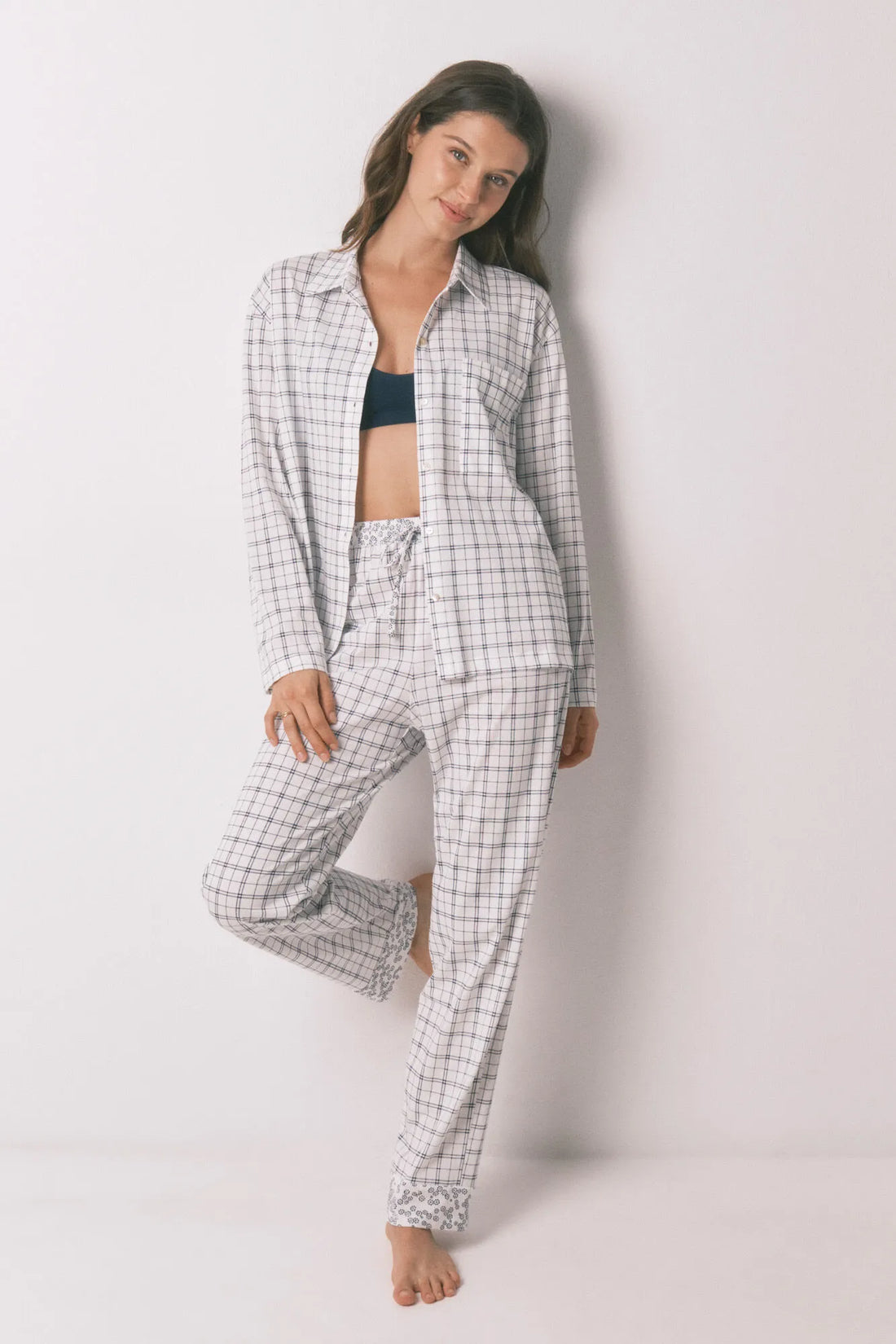 Women Secret_White Print_Blue Cotton Plaid Classic Pyjamas_3793068_97_02