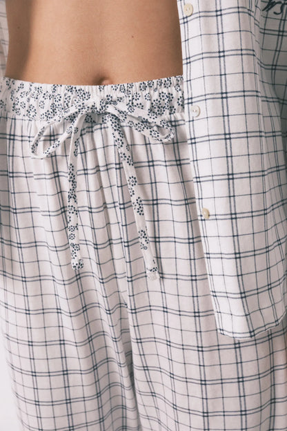 Women Secret_White Print_Blue Cotton Plaid Classic Pyjamas_3793068_97_03