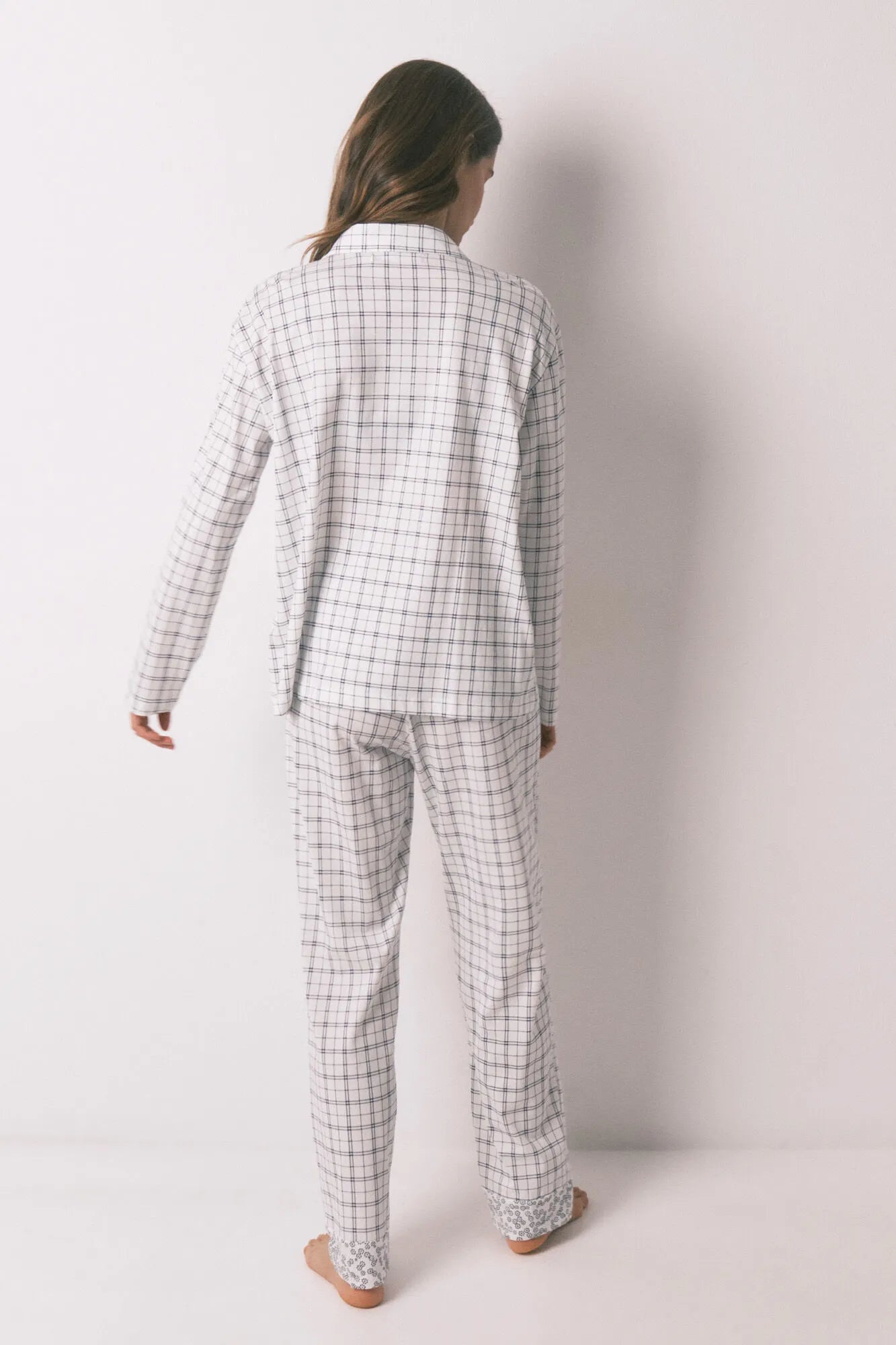 Women Secret_White Print_Blue Cotton Plaid Classic Pyjamas_3793068_97_06