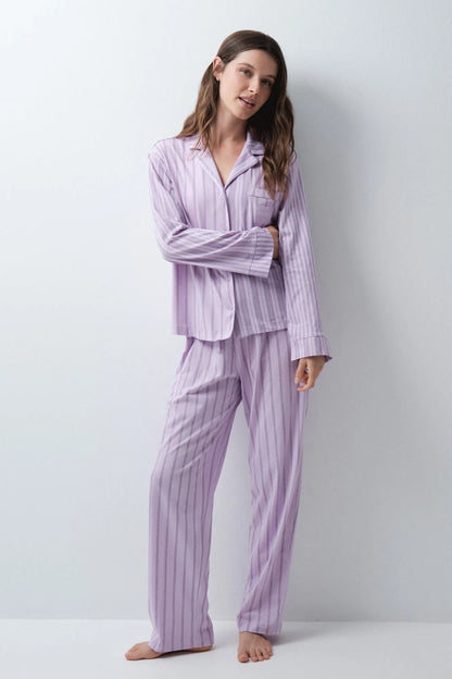 Women Secret Purple/Lilac Women Lilac Striped Classic Pyjamas SKU: 3794104_79 Image 03