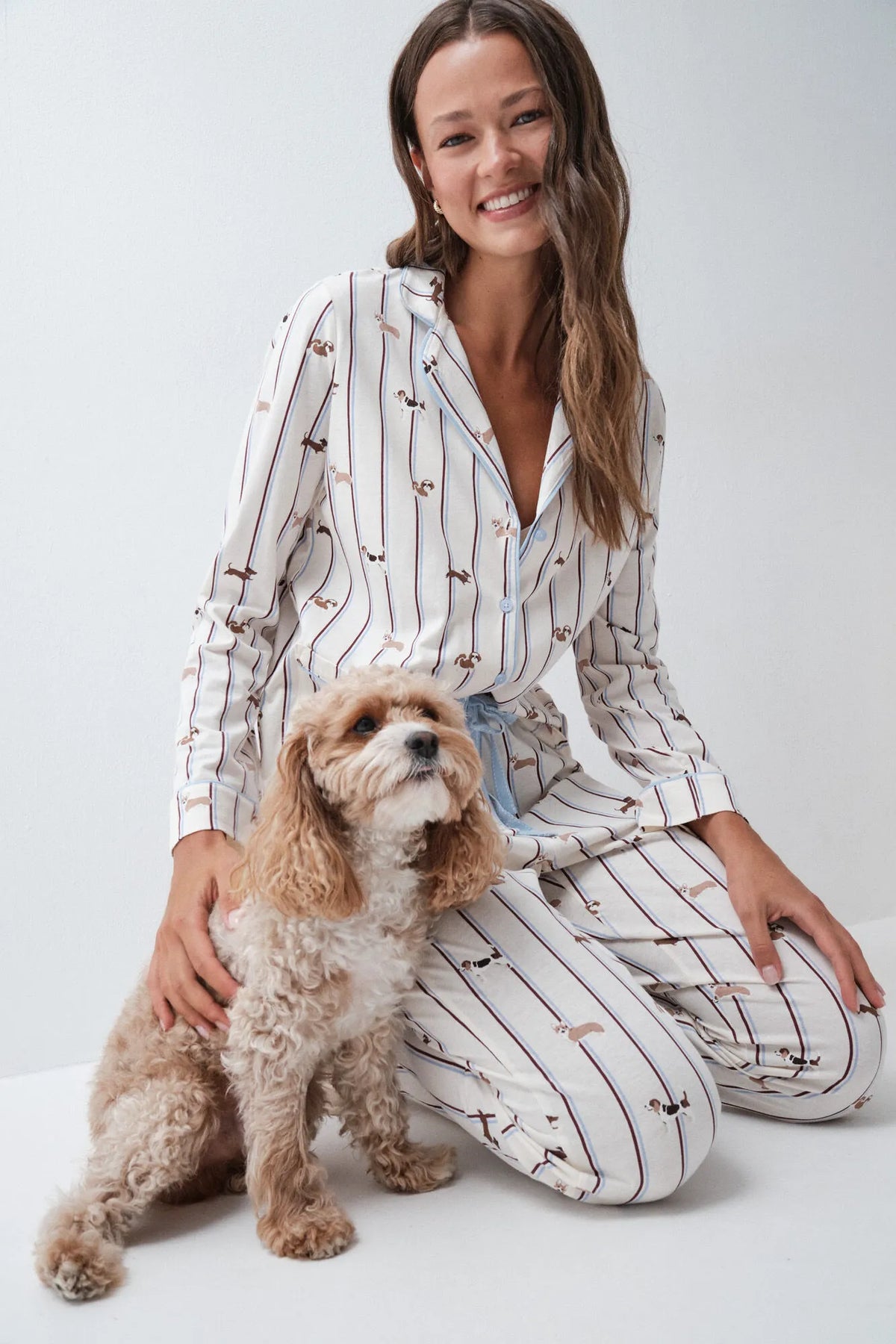 Women Secret White Print Women Striped Dog Print Classic Pyjamas SKU: 3794107_97 Image 01
