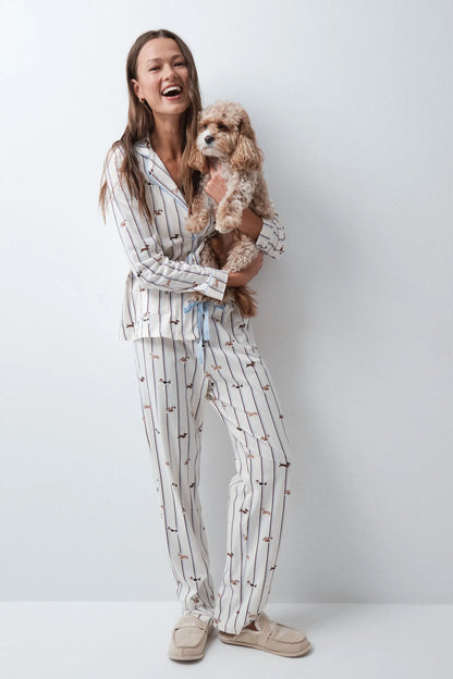 Women Secret White Print Women Striped Dog Print Classic Pyjamas SKU: 3794107_97 Image 03