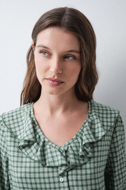 Women Secret Green Women Plaid Long Pyjamas with Ruffles SKU: 3794108_23 Image 02