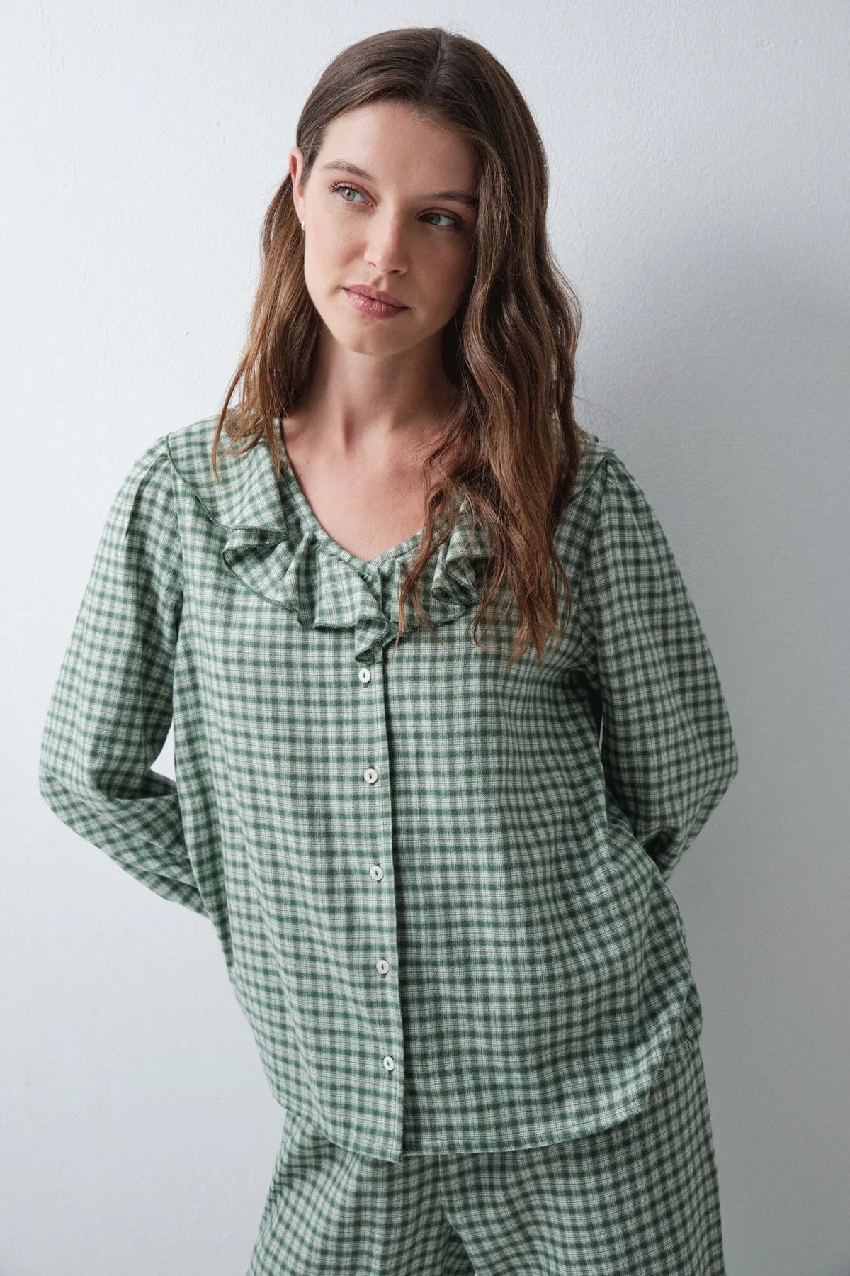 Women Secret Green Women Plaid Long Pyjamas with Ruffles SKU: 3794108_23 Image 03