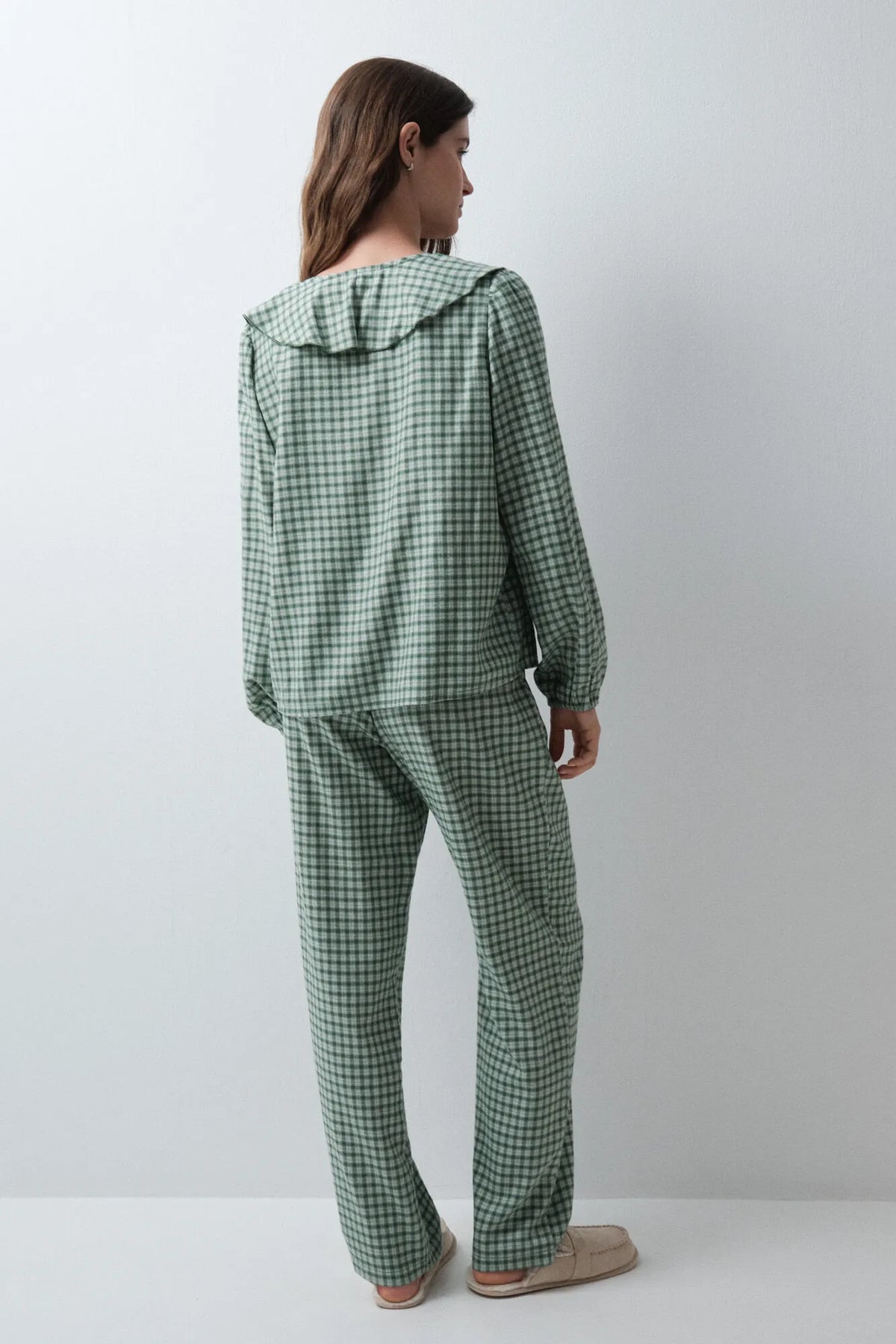 Women Secret Green Women Plaid Long Pyjamas with Ruffles SKU: 3794108_23 Image 05