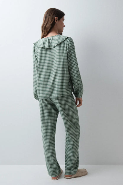 Women Secret Green Women Plaid Long Pyjamas with Ruffles SKU: 3794108_23 Image 05
