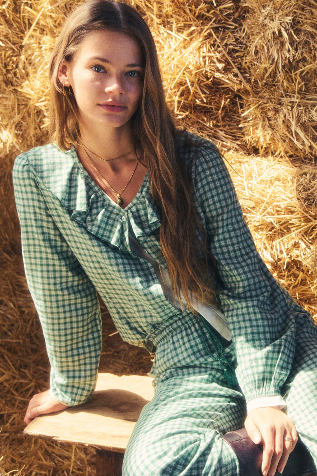 Plaid Long Pyjamas with Ruffles
