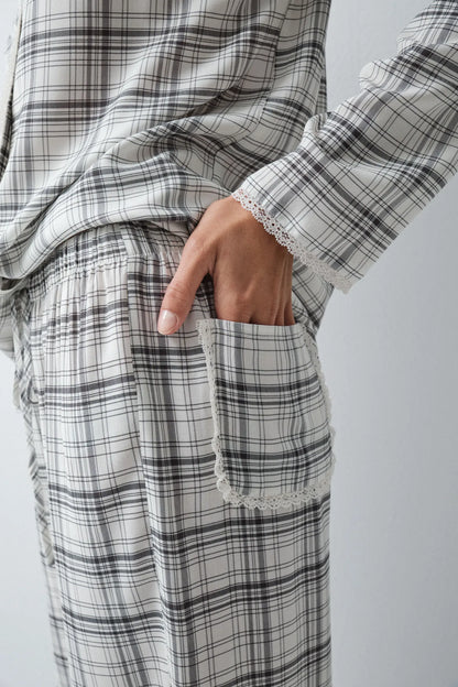 Women Secret White Print Women Plaid Classic Pyjamas with Lace Details SKU: 3794110_97 Image 04