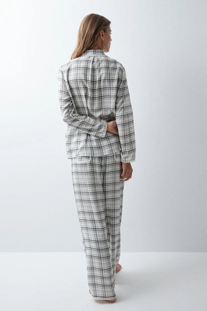 Women Secret White Print Women Plaid Classic Pyjamas with Lace Details SKU: 3794110_97 Image 05