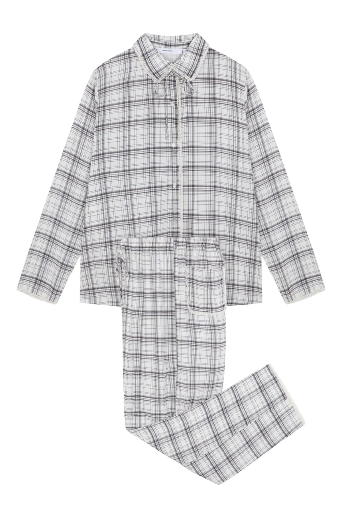 Women Secret White Print Women Plaid Classic Pyjamas with Lace Details SKU: 3794110_97 Image 06