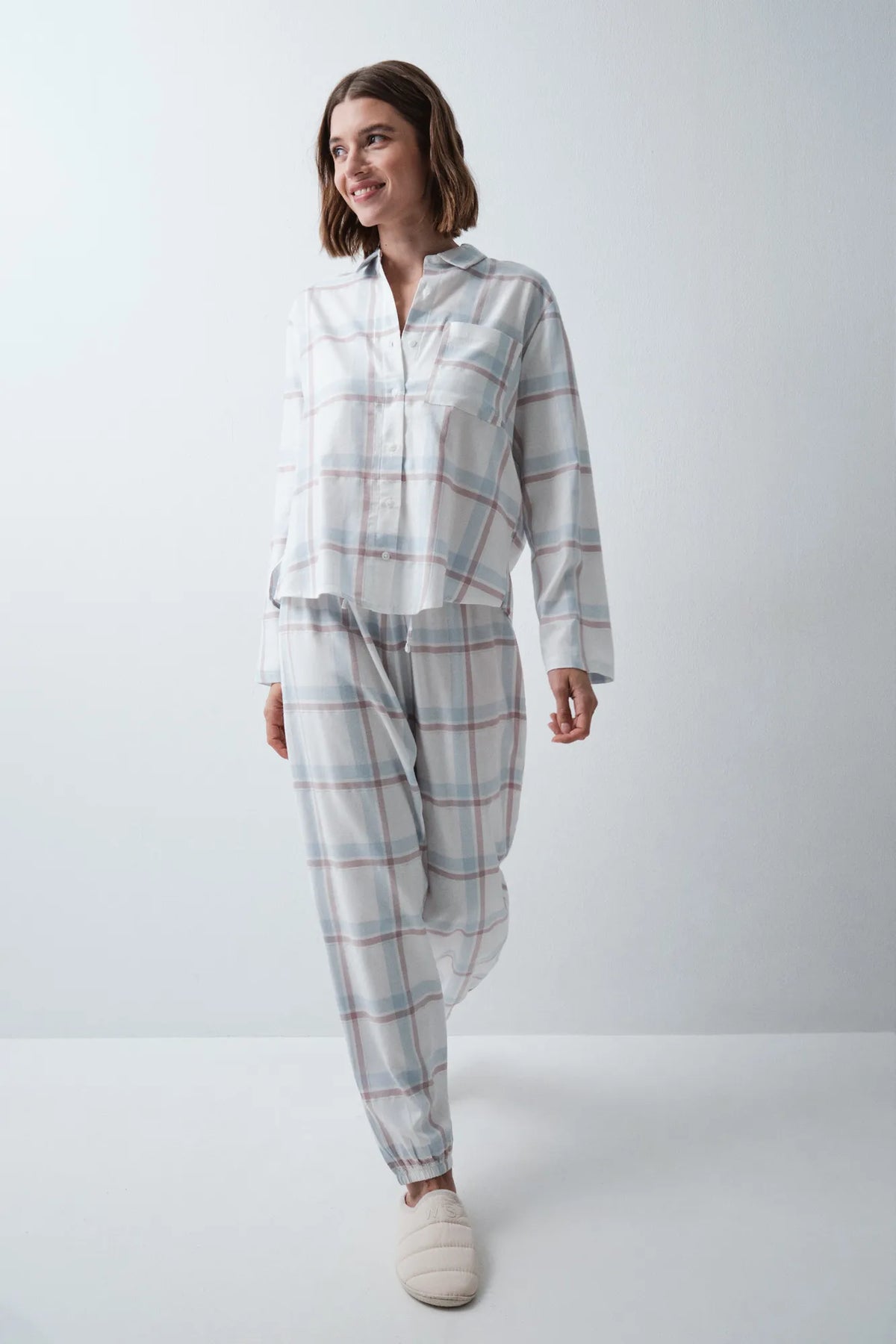 Women Secret Blue Print Women Plaid Flannel Classic Pyjamas SKU: 3794121_19 Image 01