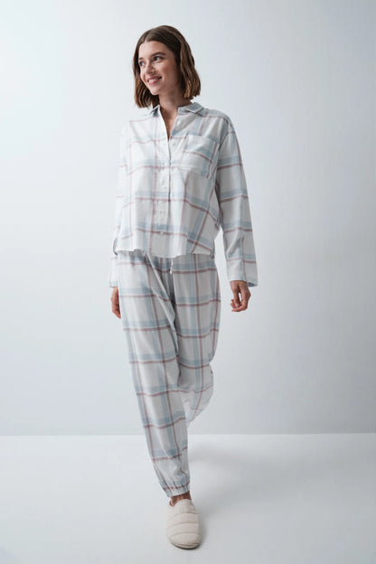 Women Secret Blue Print Women Plaid Flannel Classic Pyjamas SKU: 3794121_19 Image 01