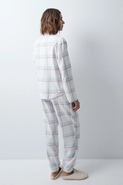 Women Secret Blue Print Women Plaid Flannel Classic Pyjamas SKU: 3794121_19 Image 02