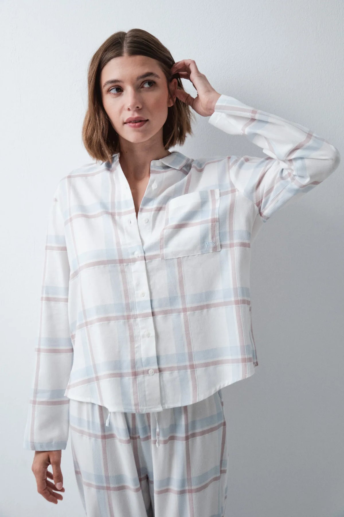 Women Secret Blue Print Women Plaid Flannel Classic Pyjamas SKU: 3794121_19 Image 05