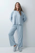 Women Secret Medium Blue Women Blue Ribbed Long Pyjamas SKU: 3794122_14 Image 01