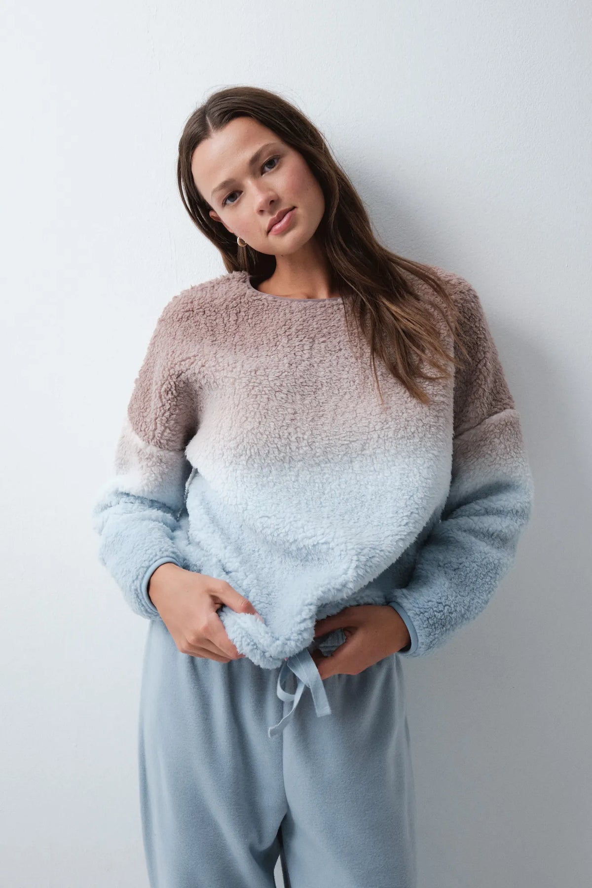 Women Secret Blue Print Women DegradŽ Faux Shearling and Fleece Long Pyjamas SKU: 3794132_19 Image 01