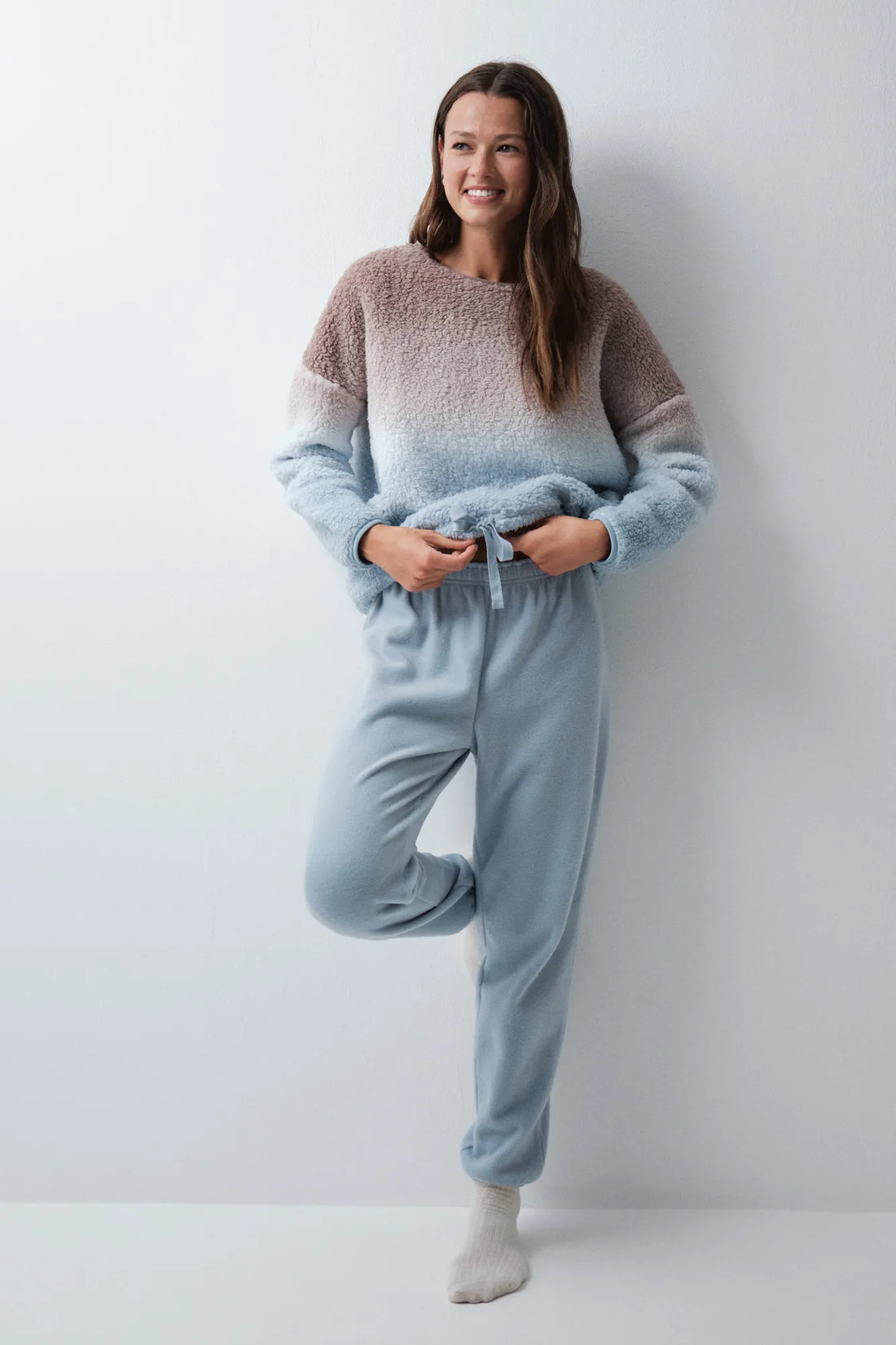 Women Secret Blue Print Women DegradŽ Faux Shearling and Fleece Long Pyjamas SKU: 3794132_19 Image 02