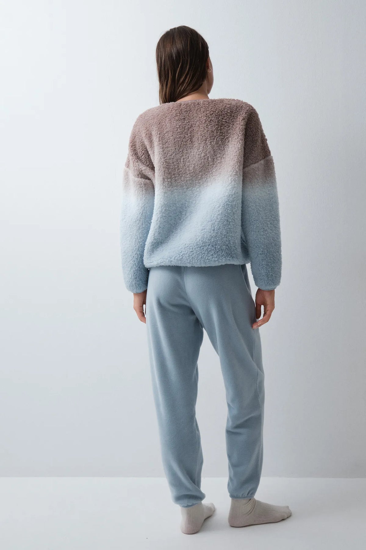 Women Secret Blue Print Women DegradŽ Faux Shearling and Fleece Long Pyjamas SKU: 3794132_19 Image 04