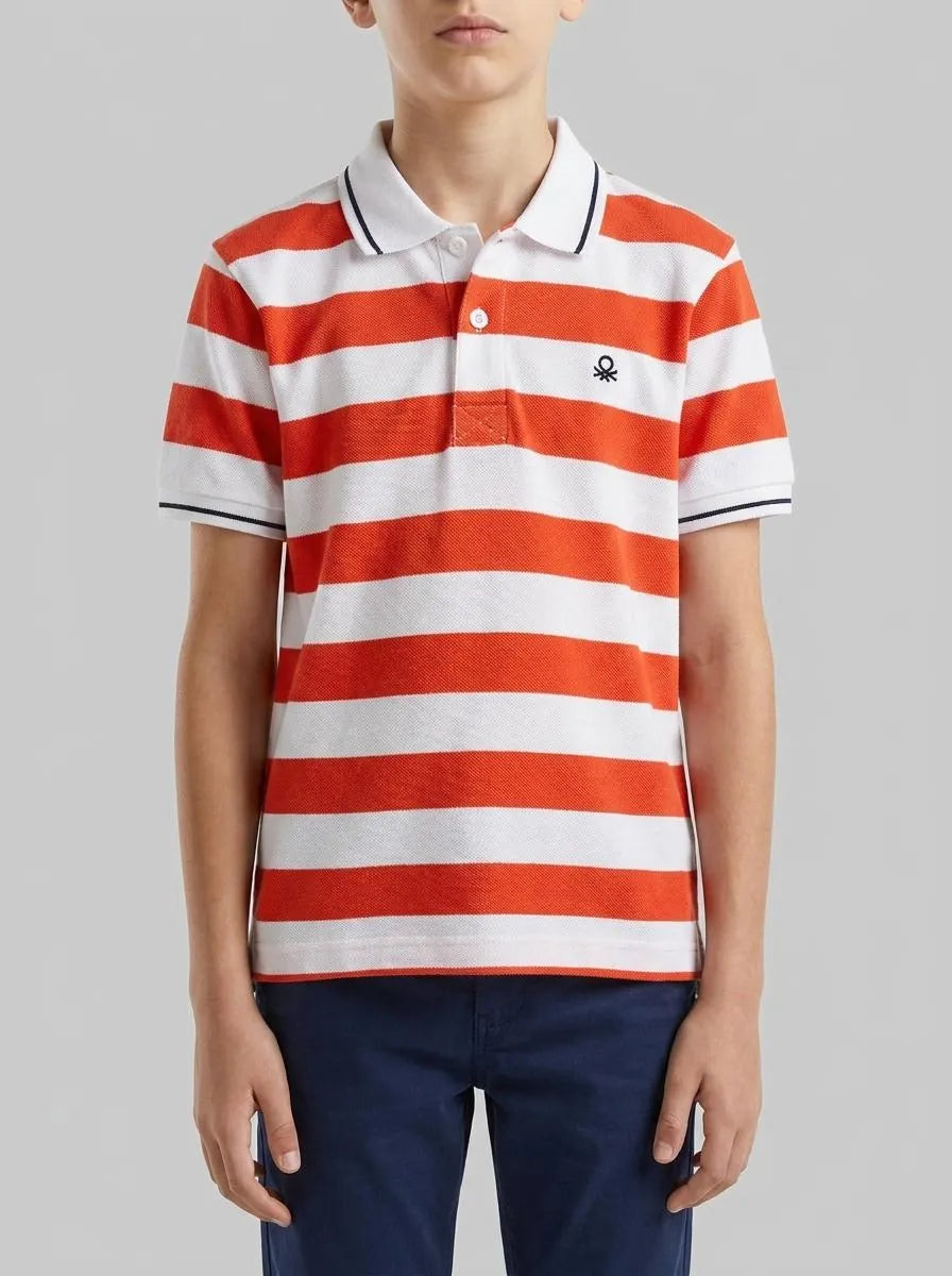 Benetton Red Boys Striped Polo SKU: 37JJC3023_903 Image 00