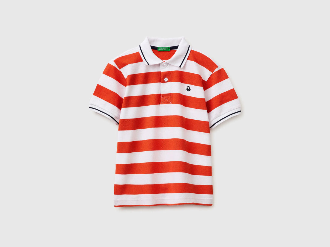 Benetton Red Boys Striped Polo SKU: 37JJC3023_903 Image 01