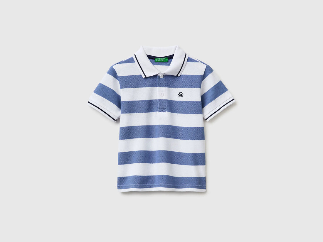 Benetton Blue Boys Striped Polo SKU: 37JJG3012_902 Image 01