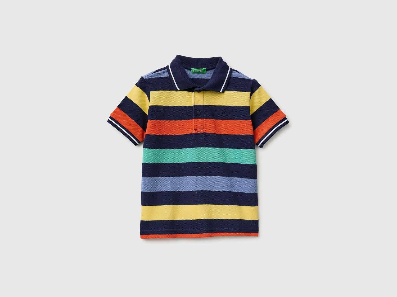 Benetton Dark Blue Boys Striped Polo SKU: 37JJG3012_907 Image 01