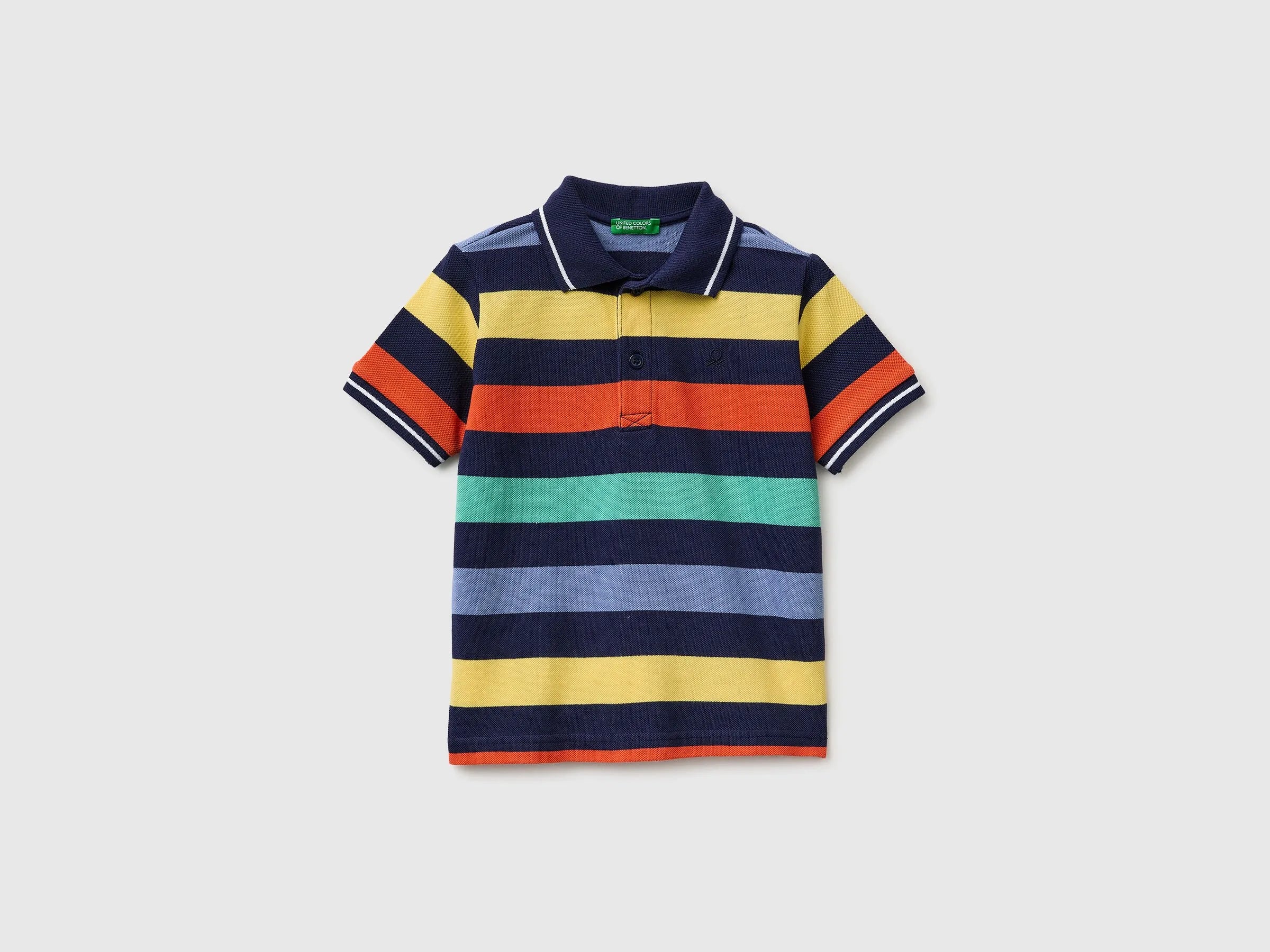 Benetton Dark Blue Boys Striped Polo SKU: 37JJG3012_907 Image 01