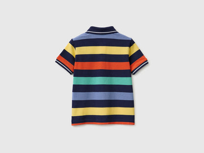 Benetton Dark Blue Boys Striped Polo SKU: 37JJG3012_907 Image 02