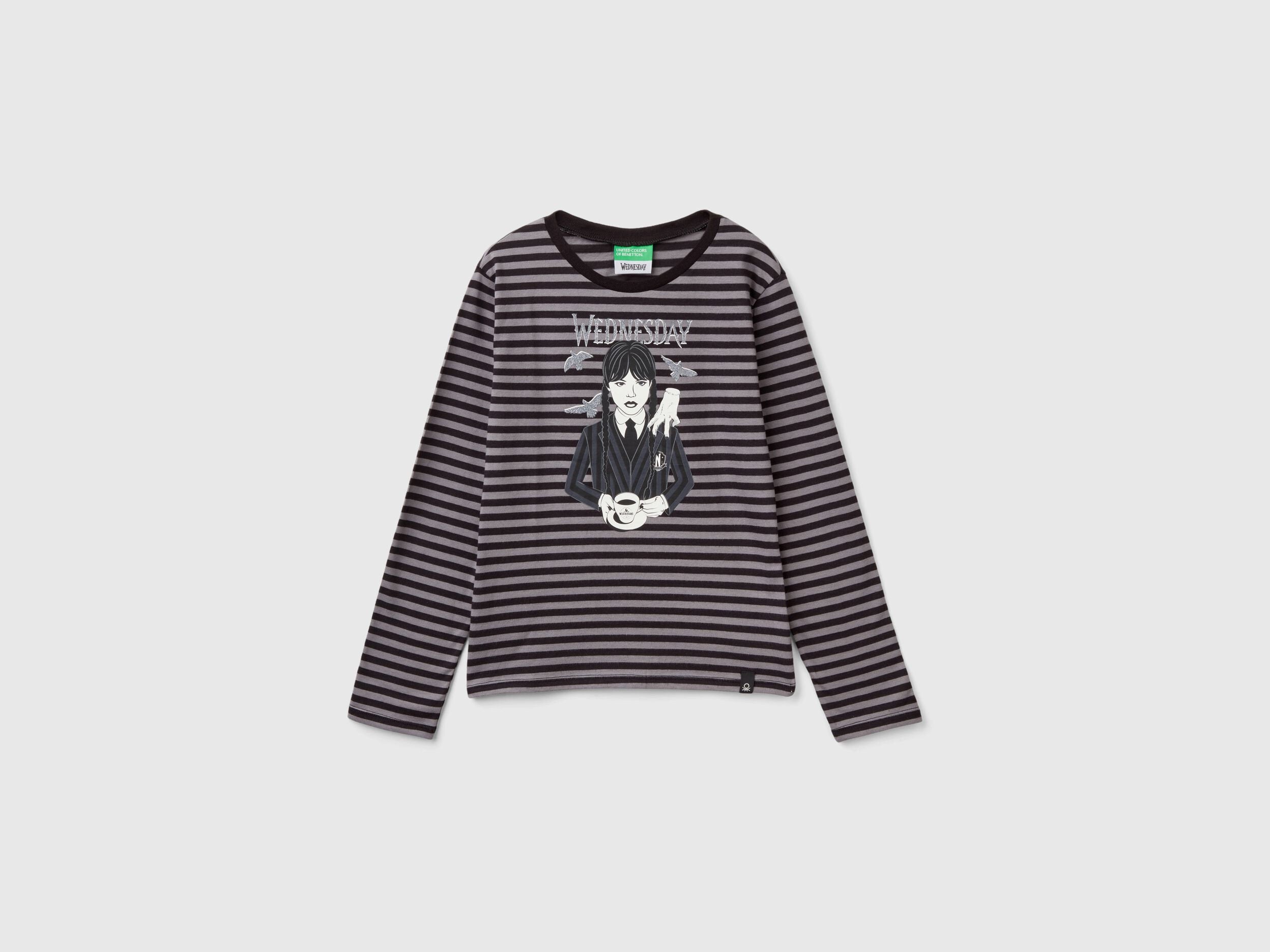 Striped Gray and Black Wednesday Addams T-Shirt_37JPC10ME_902_01