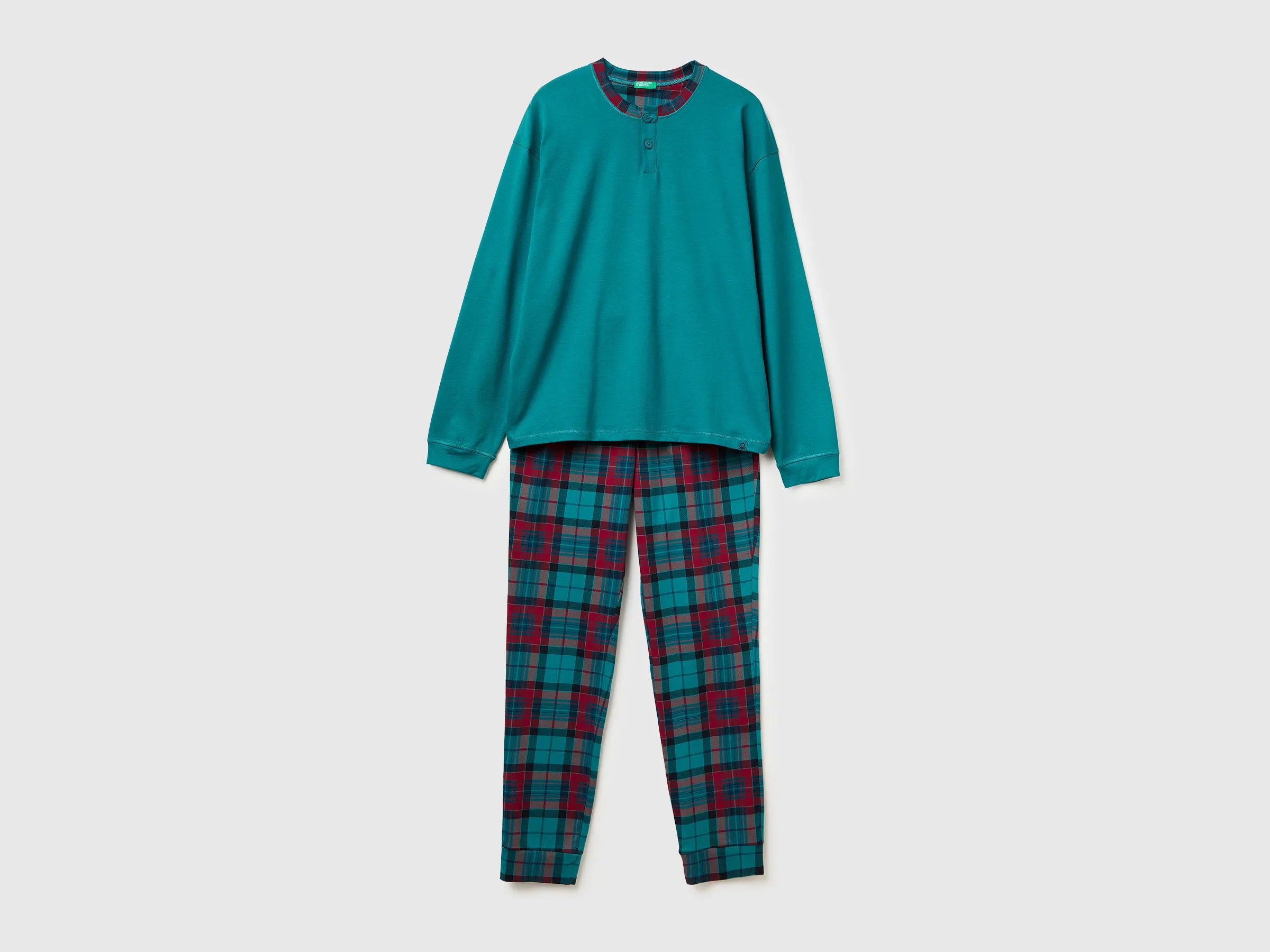 Benetton Green Men Pyjamas with Tartan Bottoms SKU: 37MW4P02N_1B0 Image 01