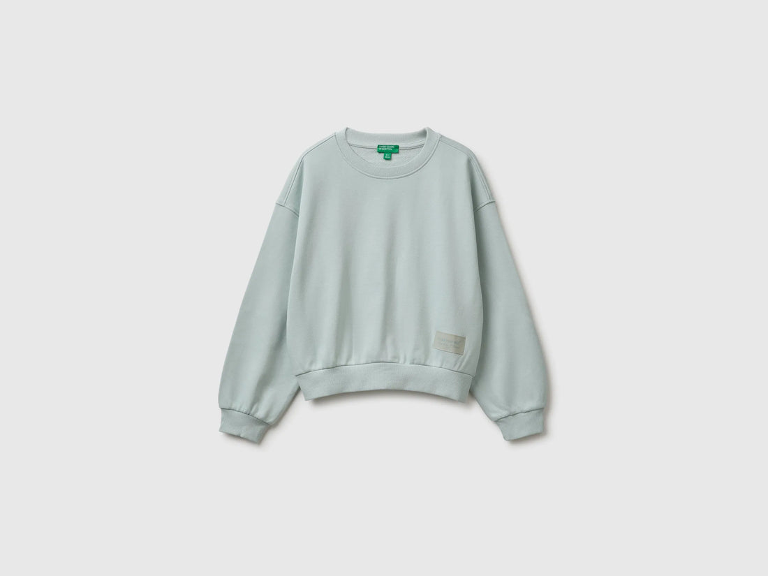 Benetton Light Green Girls 100% Cotton Closed Sweatshirt SKU: 38O3C10U6_00M Image 01
