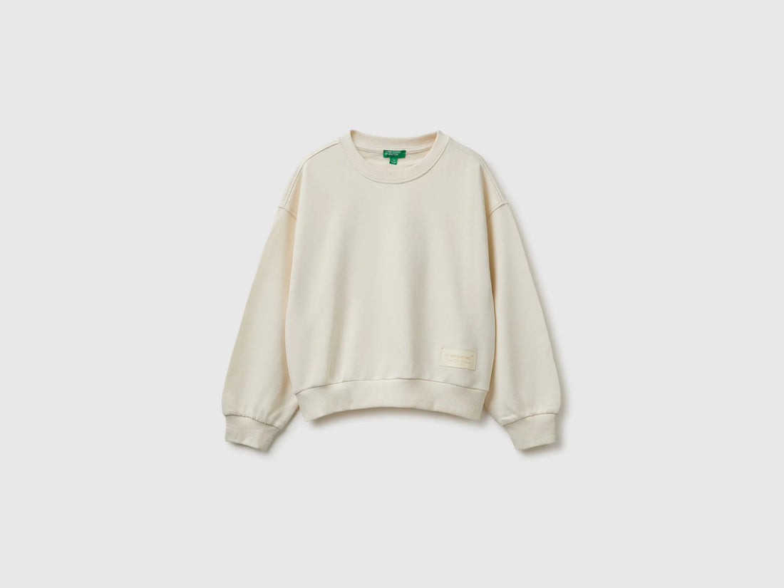 Benetton Creamy White Girls 100% Cotton Closed Sweatshirt SKU: 38O3C10U6_0R2 Image 01