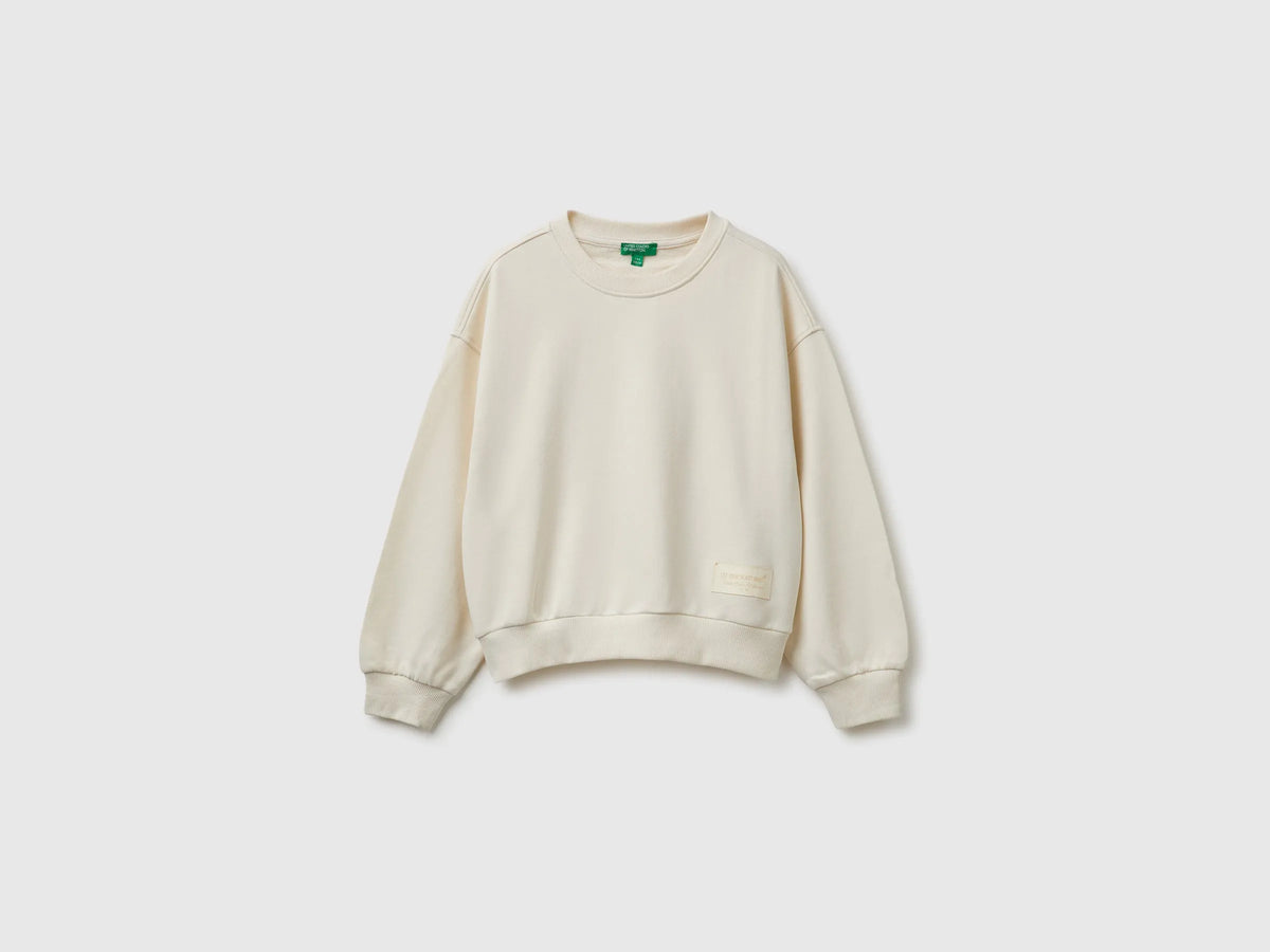 Benetton Creamy White Girls 100% Cotton Closed Sweatshirt SKU: 38O3C10U6_0R2 Image 01