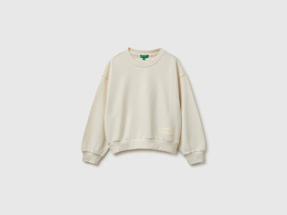 Benetton Creamy White Girls 100% Cotton Closed Sweatshirt SKU: 38O3C10U6_0R2 Image 01