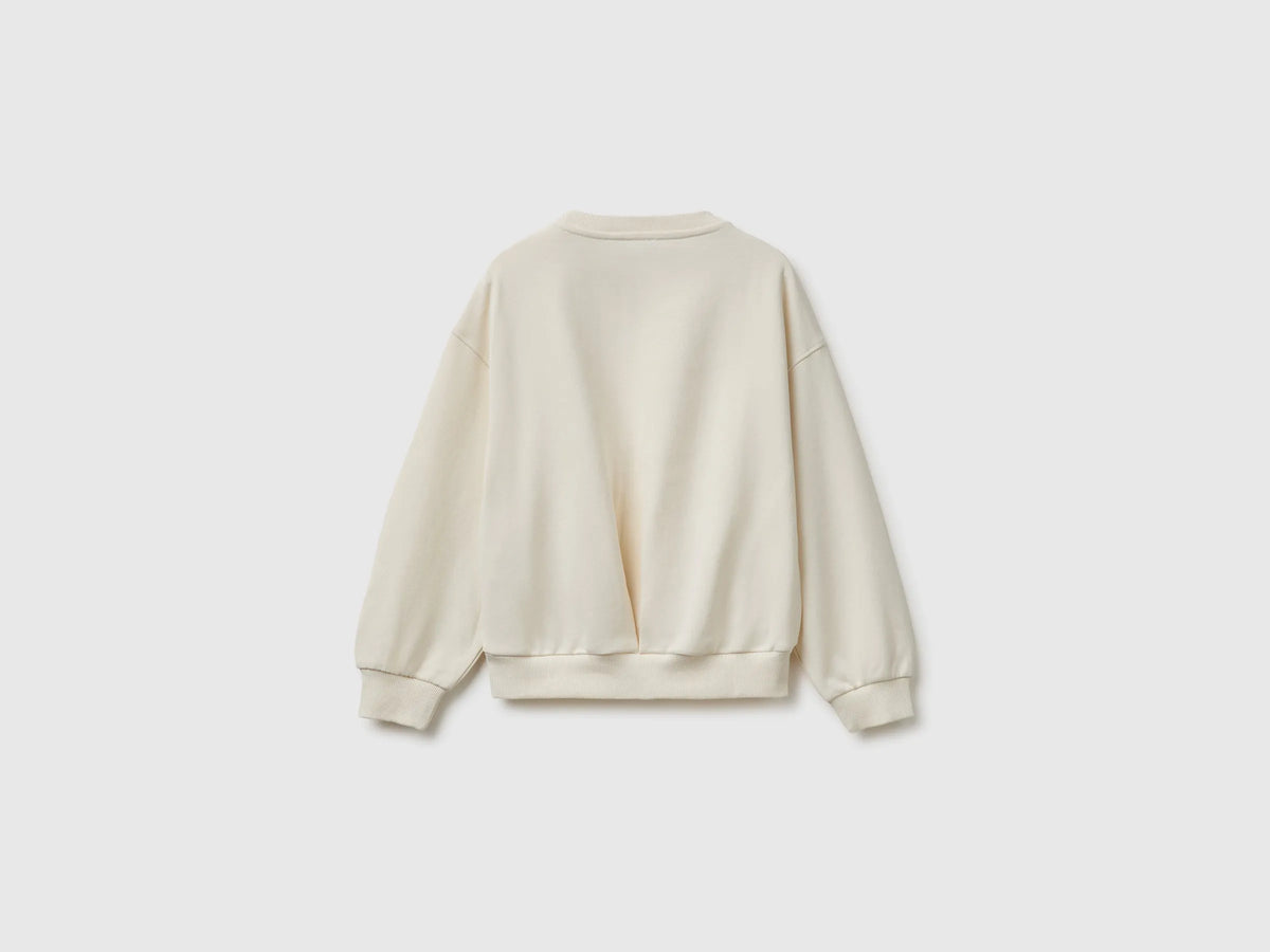 Benetton Creamy White Girls 100% Cotton Closed Sweatshirt SKU: 38O3C10U6_0R2 Image 02