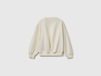 Benetton Creamy White Girls 100% Cotton Closed Sweatshirt SKU: 38O3C10U6_0R2 Image 02